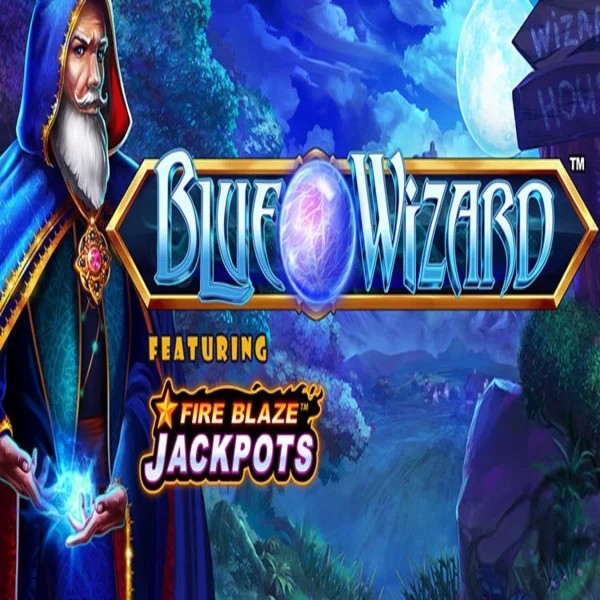 Blue Wizard Fire Blaze Jackpots slot visual from Rarestone Gaming available on spinfin.eu.com